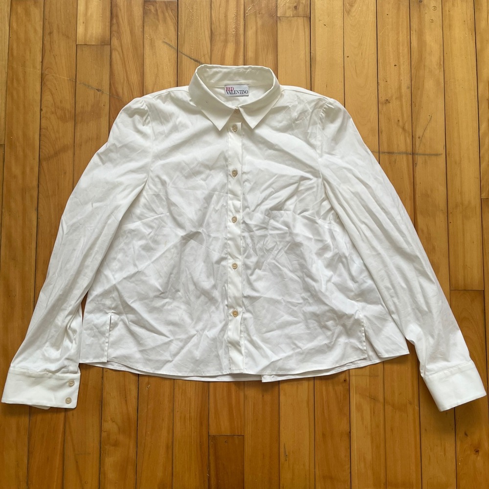 RED VALENTINO White Cotton Blend Poplin Puff Sleeve Button Up Shirt Top Size 38